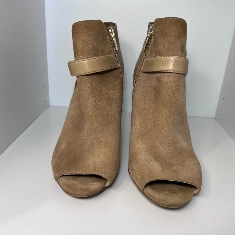 Marc Fisher, 8M, Shimmee Peep Toe Camel Suede Leather Zip/buckle ankle bootie